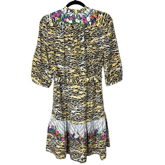 NWT Saloni Tyra Tiger Rosette Silk Multicolor Animal Print Belted Shirt Dress - Picture 10 of 12